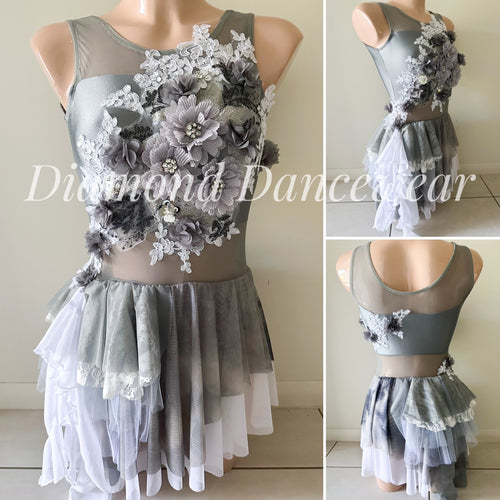 Adult Size 8 - Grey and White Lyrical or Contemporary Dance Costume - In Stock