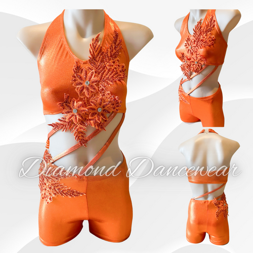 Girls Size 12 -  Orange Contemporary or Jazz Dance Costume - In Stock