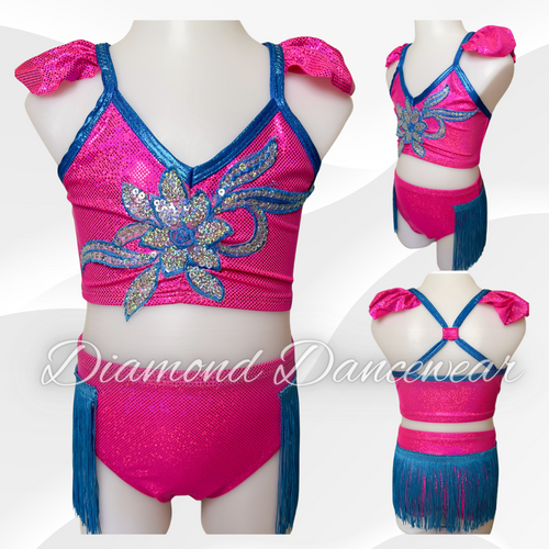 Girls Size 6 - Hot Pink and Aqua Two Piece Jazz Costume - In Stock