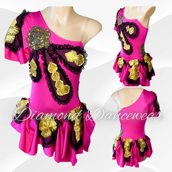 Girls Size 12 - Pink, Black and Gold Dance Costume  - In Stock
