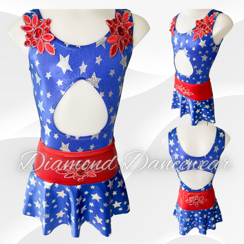 Girls Size 10 - Red, Blue and Silver Two Piece Jazz Costume - In Stock
