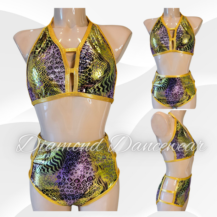 Adult Size 8 -  Purple and Yellow Two Piece Dance Costume - In Stock