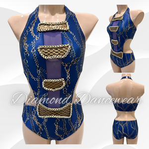 Adult Size 8 - Blue, Bronze and Gold Jazz Dance Leotard - In Stock