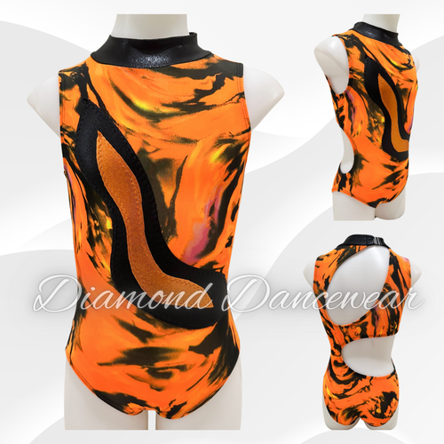 Girls Size 8 - SC - Black and Orange Contemporary or Jazz Dance Leotard - In Stock