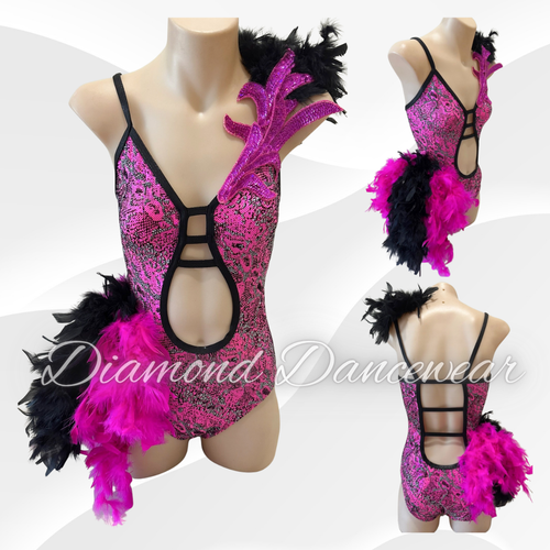 Girls Size 12 -  Pink and Black Broadway Jazz Leotard - In Stock