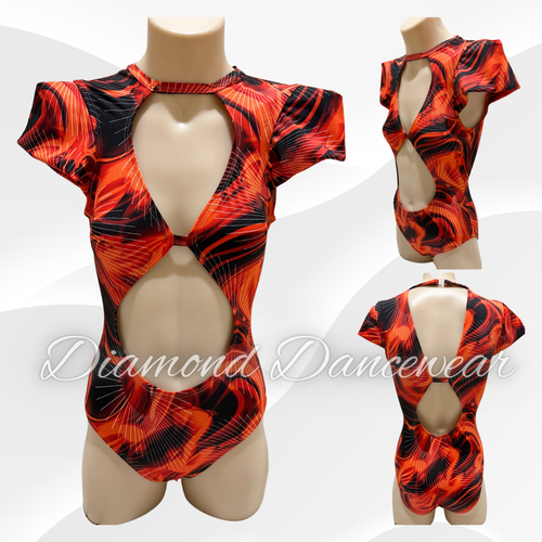 Girls Size 12 -  Black and Red Print Contemporary or Jazz Leotard - In Stock