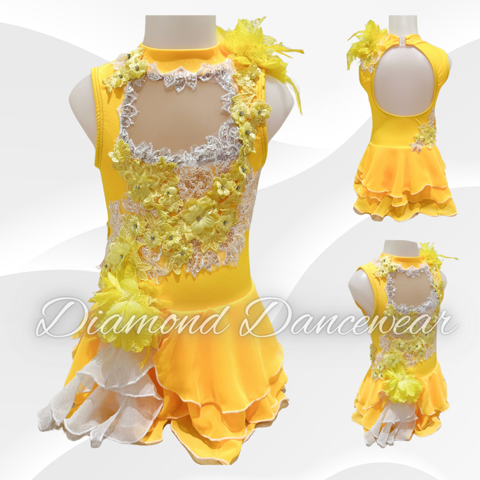 Girls Size 6 - XSC - Yellow and White Lyrical Costume - In Stock