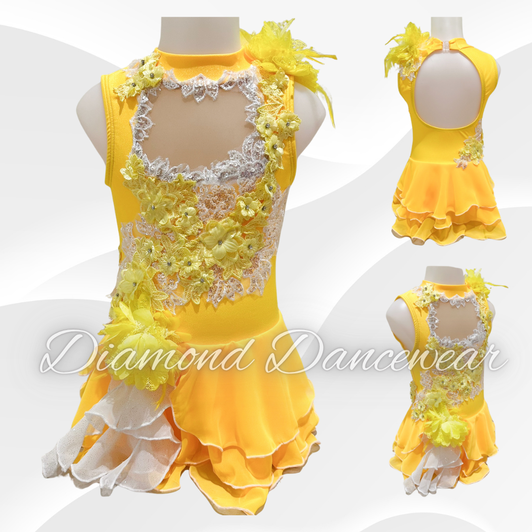Girls Size 6 - XSC - Yellow and White Lyrical Costume - In Stock