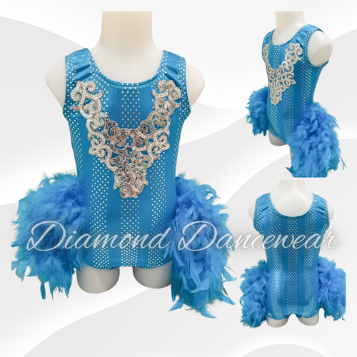 Girls Size 6 - XSC - Aqua and Silver Broadway Jazz Costume - In Stock