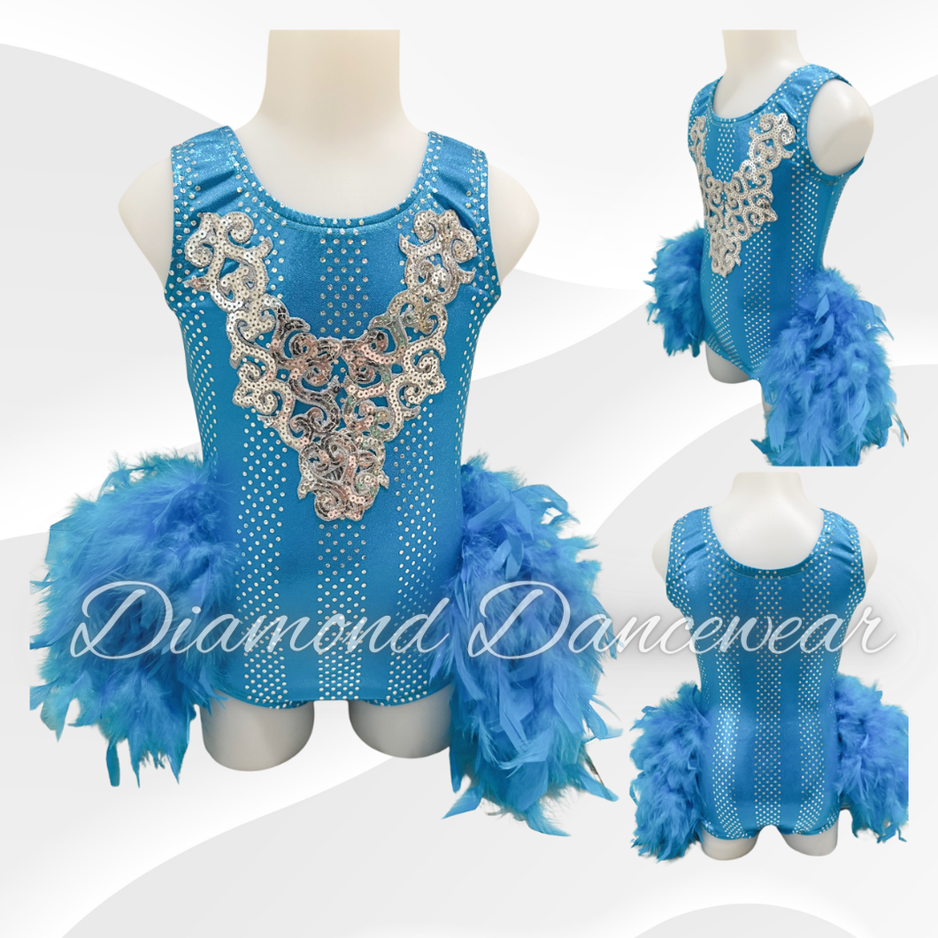 Girls Size 6 - XSC - Aqua and Silver Broadway Jazz Costume - In Stock