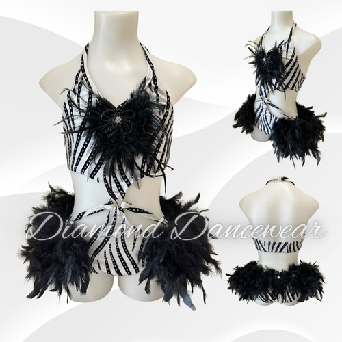 Girls Size 10 - MC - Black, White and Silver Broadway Jazz Dance Costume - In Stock