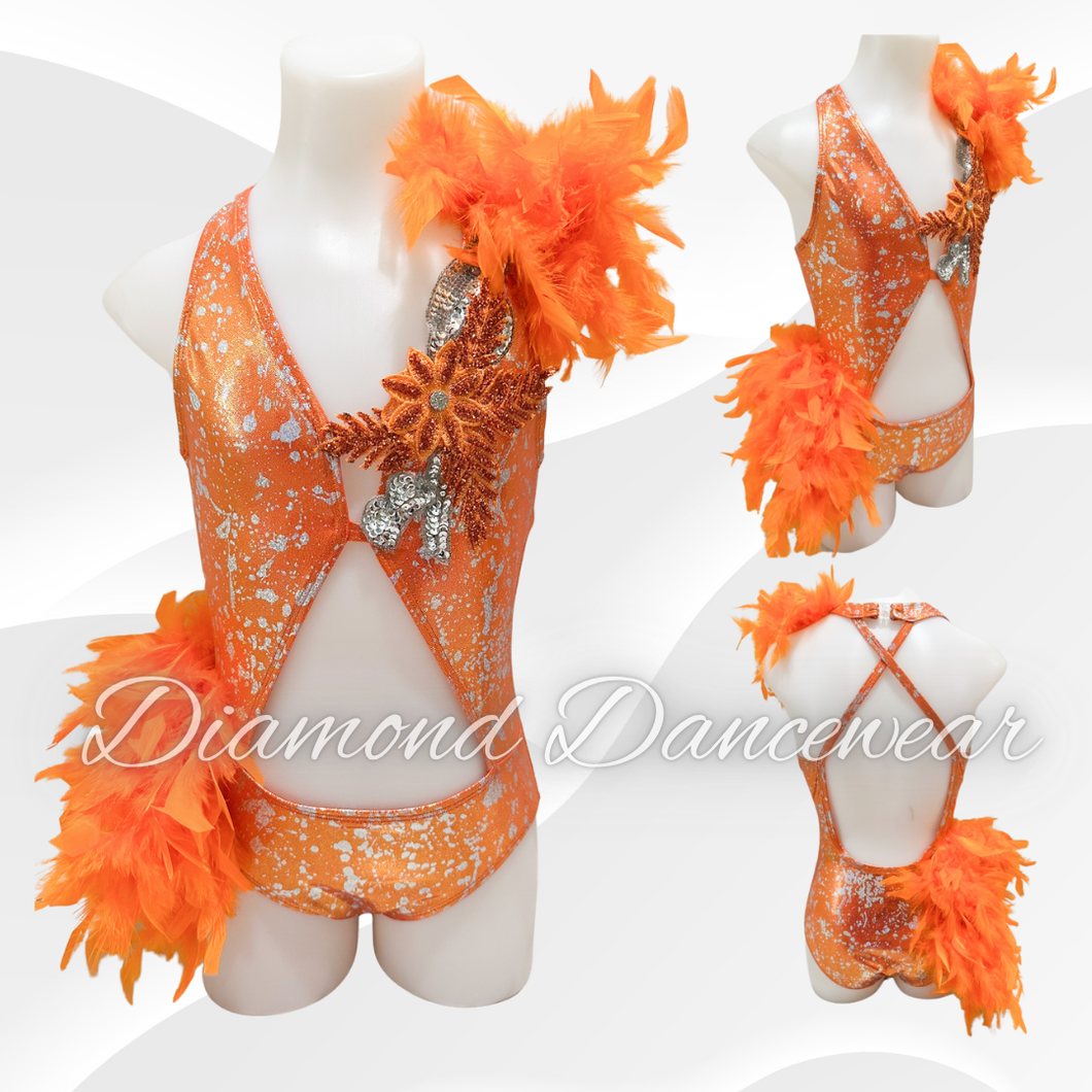 Girls Size 10 - MC - Orange and Silver Broadway Jazz Dance Costume - In Stock