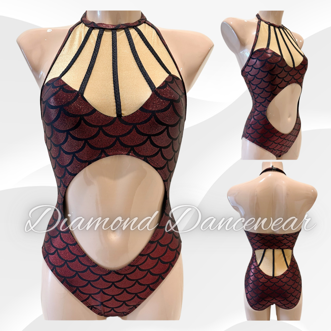 Adult Size 8 - Black and Red Jazz Dance Leotard - In Stock