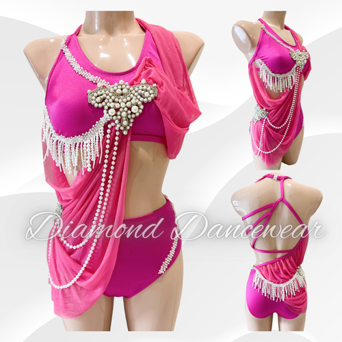 Adults Size 8 - Pink Pearl Encrusted Dance Costume - In Stock