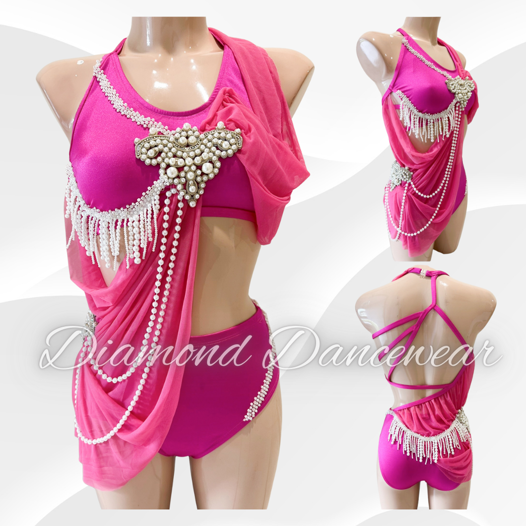 Adults Size 8 - Pink Pearl Encrusted Dance Costume - In Stock