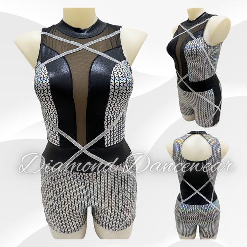 Adults 12 - LA -   Silver and Black Jazz Dance Costume - In Stock