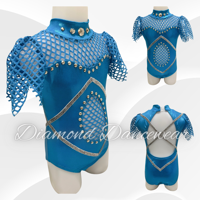 Girls size 6 -  Blue and Silver Jazz Dance Leotard - In Stock