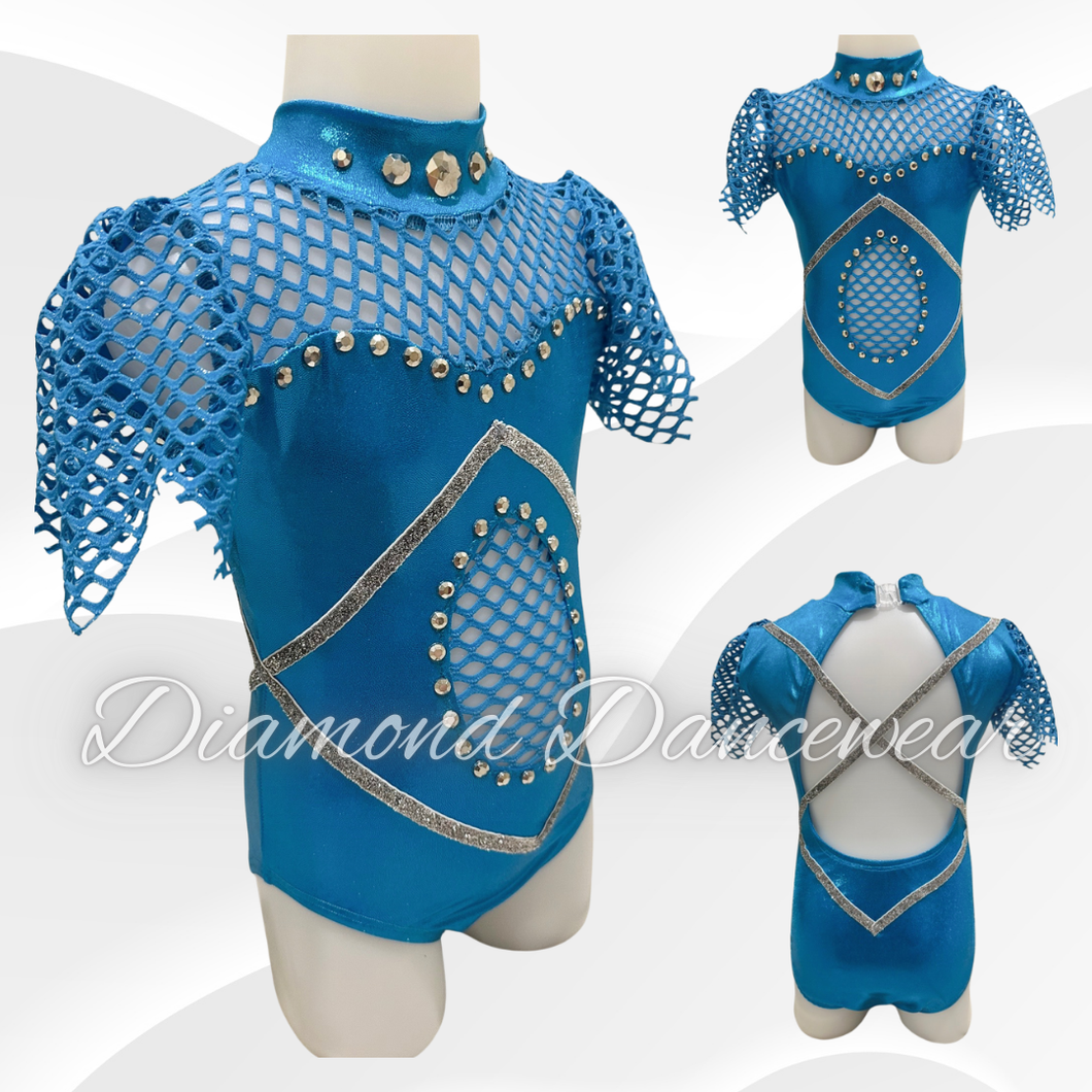 Girls size 6 -  Blue and Silver Jazz Dance Leotard - In Stock
