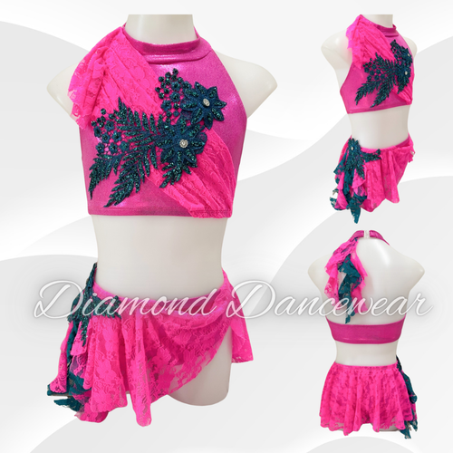 Girls Size 8 - SC - Hot Pink and Teal Lyrical Dance Costume - In Stock