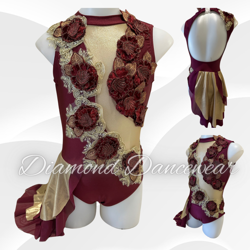 Girls Size 10 - Beautiful Burgandy and Gold Contemporary or Lyrical Dance Costume - In Stock