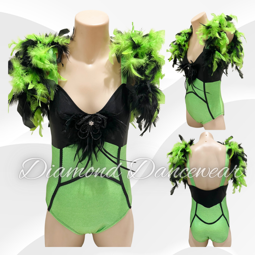 Girls Size 12 - LC - Green and Black Broadway Jazz Leotard - In Stock