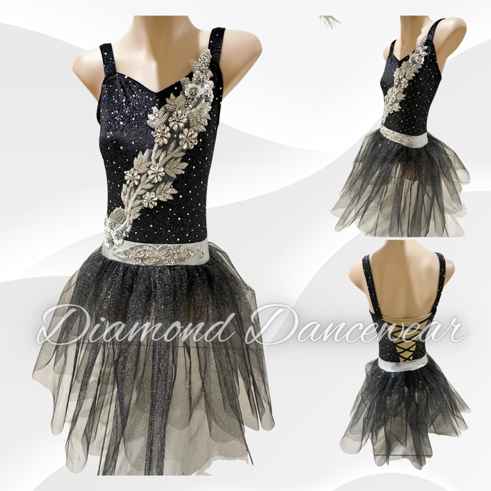 Girls Size 12 - LC - Black and Silver Dance Costume  - In Stock