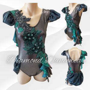Girls Size 12 - Grey and Emerald Green Dance Costume  - In Stock