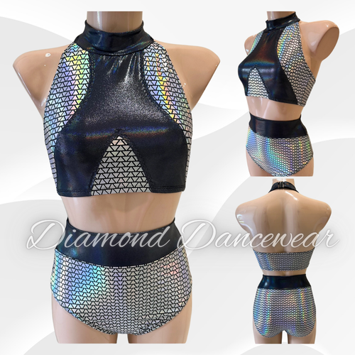Adult Size 8 - Silver and Black Two Piece Contemporary or Jazz Costume - In Stock