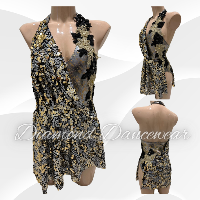 Adult Size 8 - SA -  Black, Gold and Silver Jazz Dance Costume - In Stock