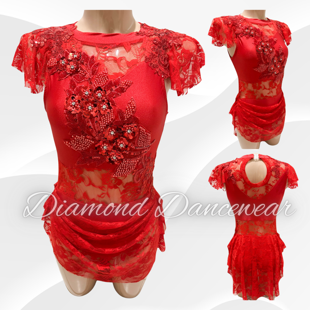 Adults Size 10 - Red Lace Lyrical Costume - In Stock