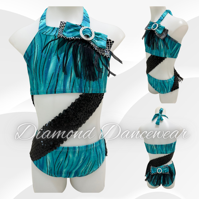 Girls Size 8 - SC - Teal and Black Jazz or Tap Dance Costume - In Stock