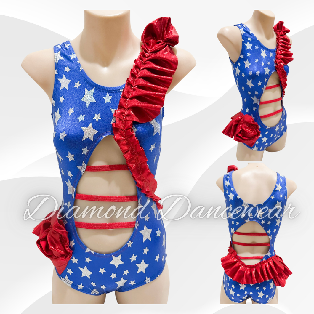 Girls Size 12 - LC -  Red, Silver and Blue Jazz Leotard - In Stock