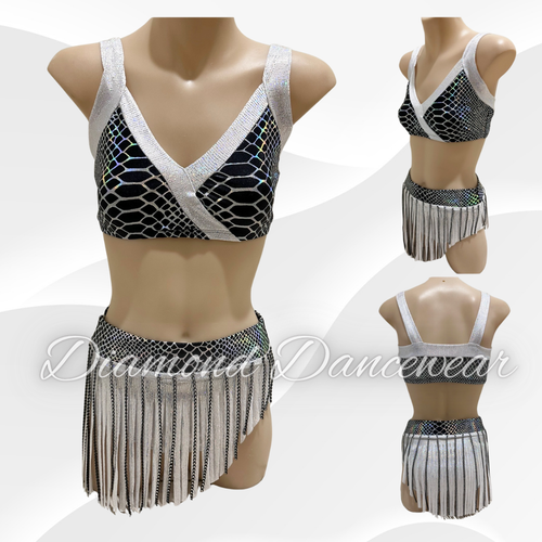 Girls Size 12 - LC - White, Silver and Black Broadway Jazz Leotard - In Stock