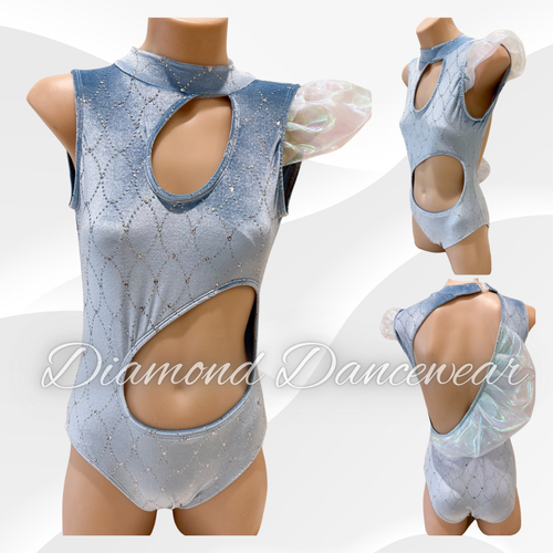 Girls Size 12 -  Pale Blue and Silver Glitter Dance Leotard - In Stock