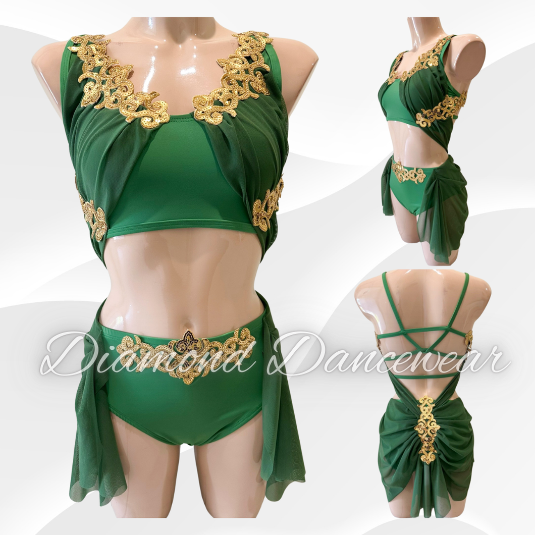 Adults Size 8 -  Green and Gold Grecian Lyrical Costume - In Stock