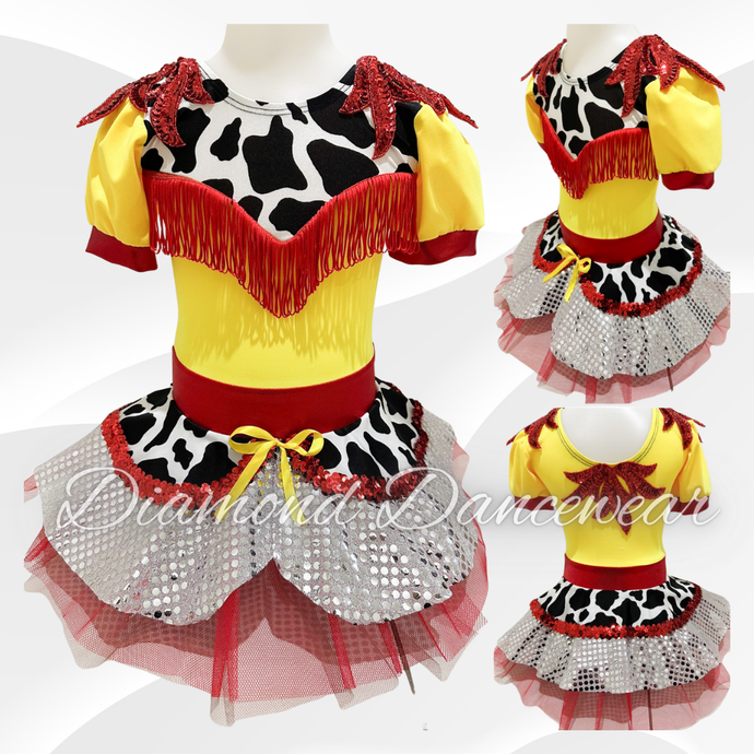 Girls Size 4 - Red and Yellow Cowgirl Jazz Dance Costume - In Stock