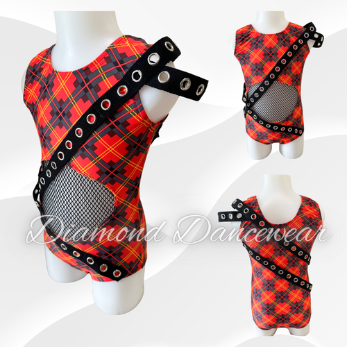 Girls Size 6 - XSC - Black and Red Punk Style Dance Leotard - In Stock