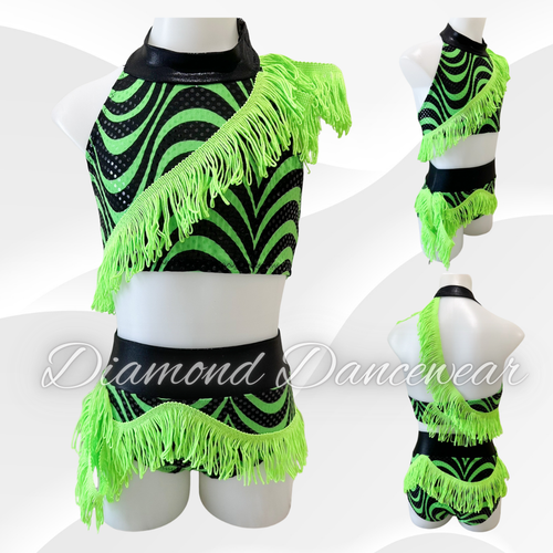Girls Size 8 - Neon Green and Black Jazz or Tap Dance Costume - In Stock