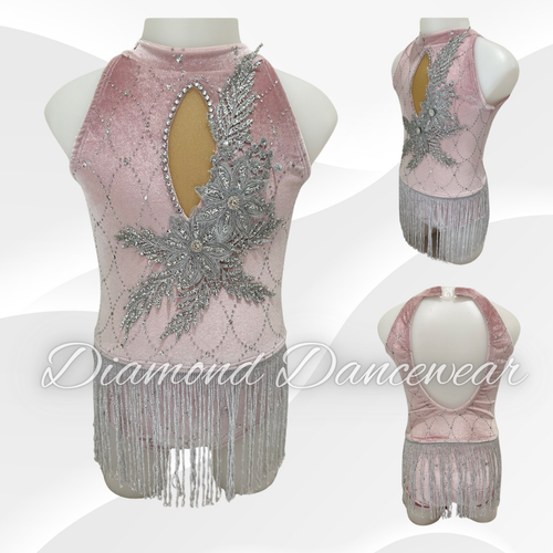 Girls Size 4 - Pink and Silver Velvet Dance Costume - In Stock