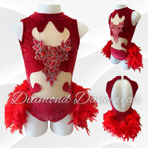 Girls Size 10 - Red Glitter Velvet Broadway Jazz Dance Costume - In Stock