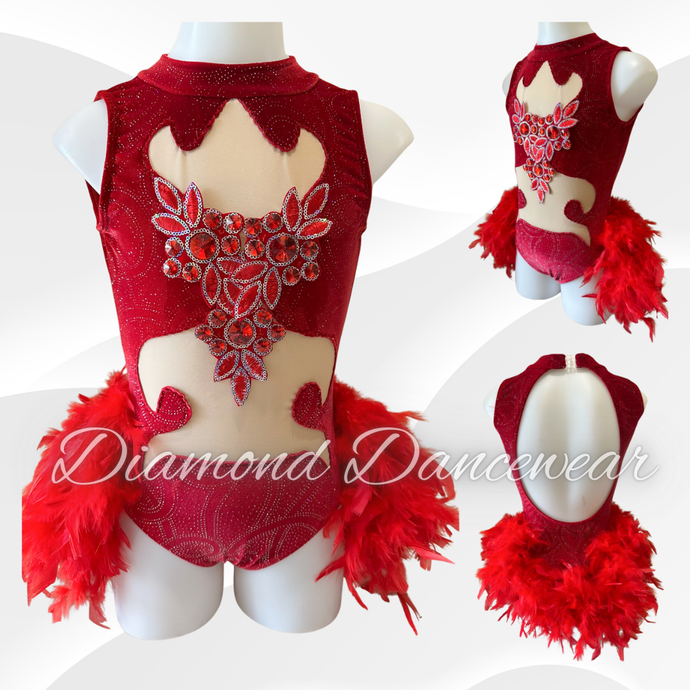 Girls Size 10 - Red Glitter Velvet Broadway Jazz Dance Costume - In Stock