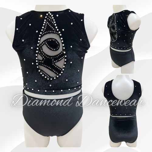 Girls Size 6 - XSC - Black Velvet Two Piece Dance Costume - In Stock