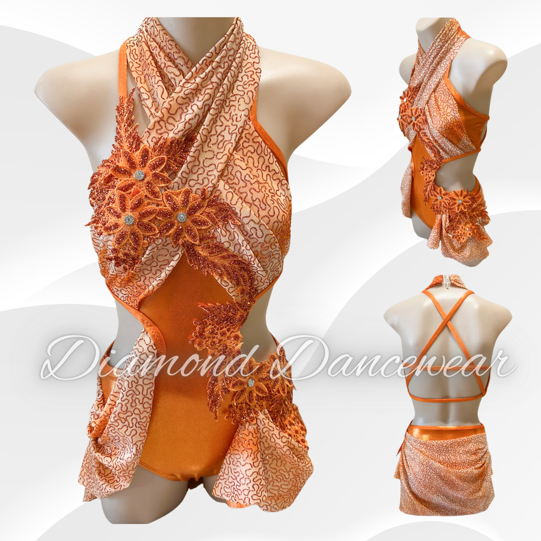Girls Size 12 - Orange Lyrical Dance Costume  - In Stock