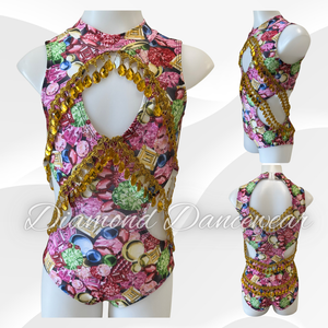 Girls Size 8 - Bejewelled Pink and Gold Jazz or Tap Dance Costume - In Stock