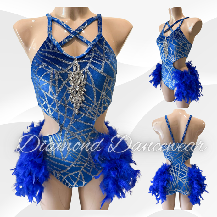 Adult Size 8 - SA -  Royal Blue Velvet and Silver Broadway Jazz Dance Costume - In Stock