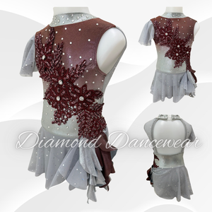 Girls Size 4 - XXSC - Silver and Burgandy Lyrical Dance Costume - In Stock