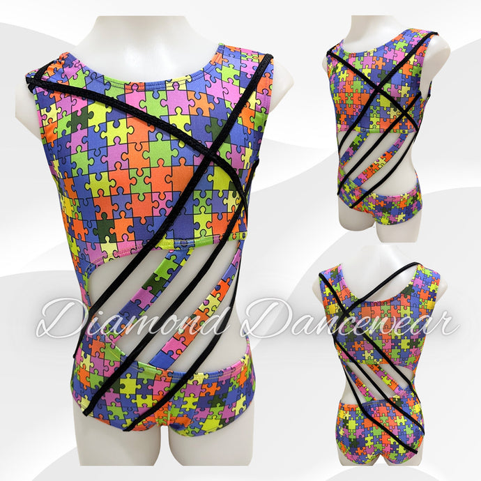 Girls Size 10 - Puzzle Print Acro or Jazz Dance Costume - In Stock