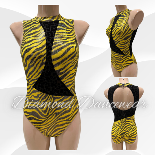 Adult Size 8 - SA -  Yellow and Black Foil Animal Print Lycra Leotard - In Stock