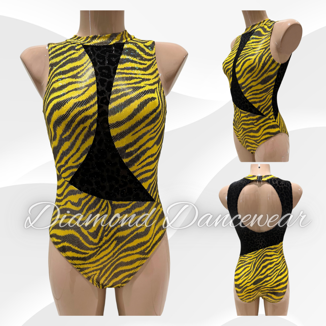 Adult Size 8 - SA -  Yellow and Black Foil Animal Print Lycra Leotard - In Stock