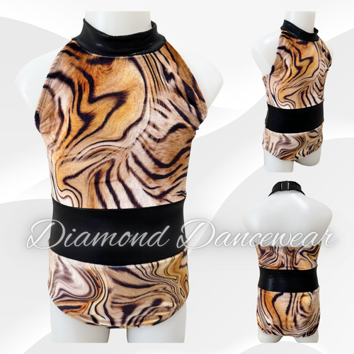 Girls Size 6 - XSC - Black and Animal Print Dance Leotard - In Stock